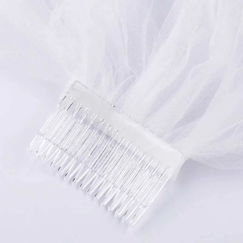 Gioielli per capelli Veli bianchi a due strati Bordo in pizzo Sexy vita corta da sposa con velo da abito a pettine per la sposa_voghion.com