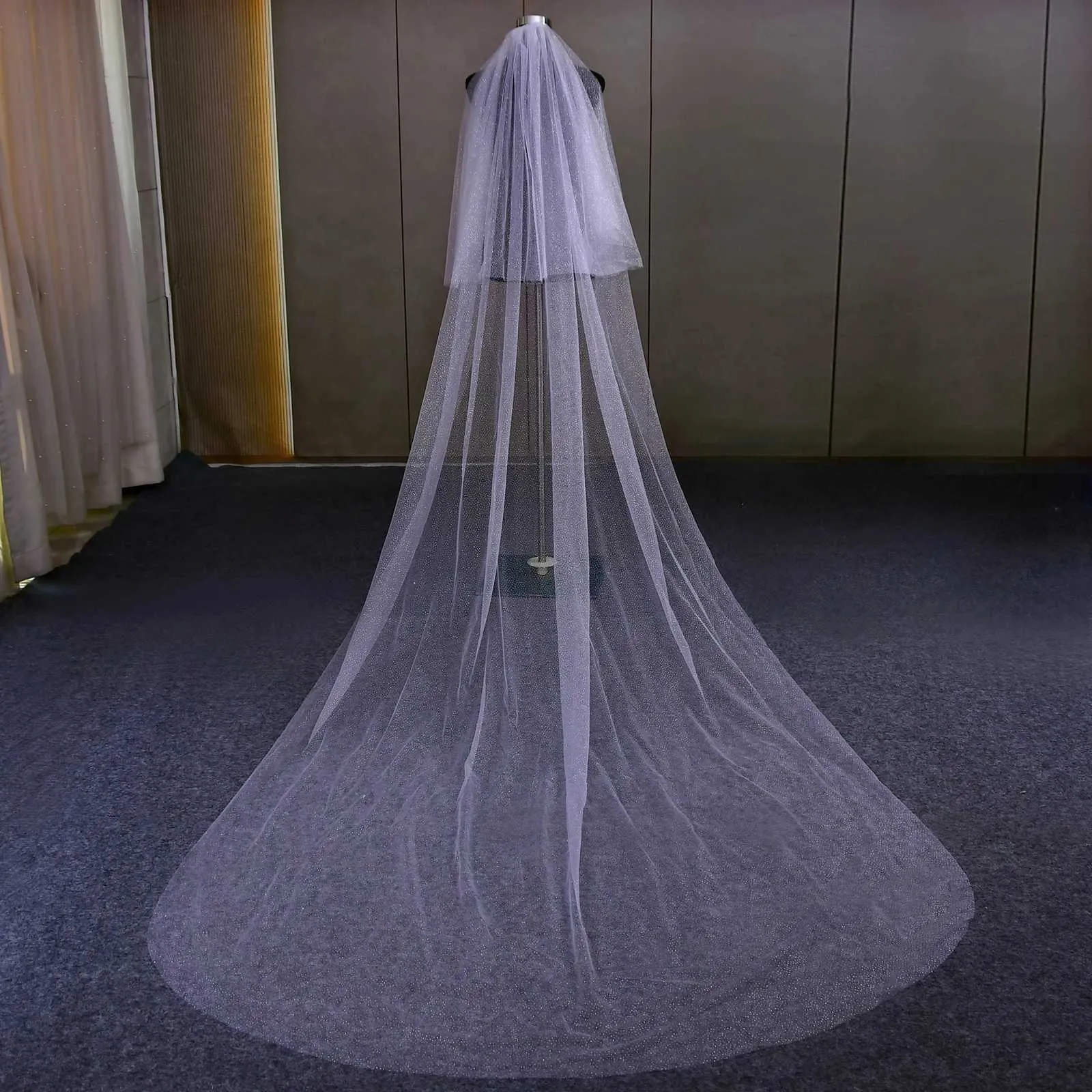 Hair Jewelry V90 Sparkle Veil Drop Bridal Veils 2 Tiers Blusher Soft Tulle with Comb Cover Face Wedding Accessories for_voghion.com