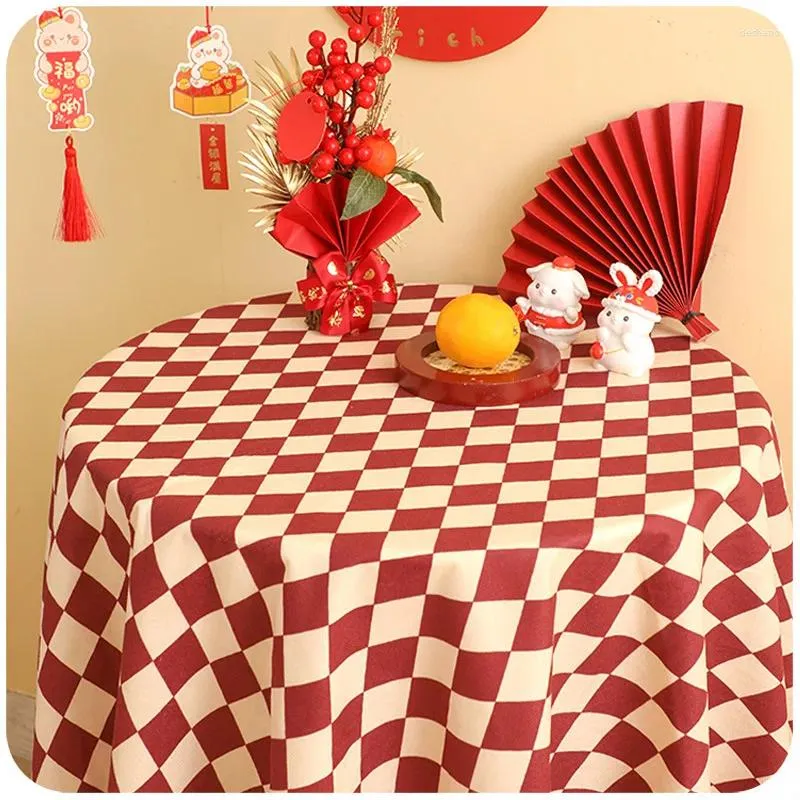 Panno tavolo rosso plaid 2024 tovaglia atmosfera festosa decorazione fidanzamento caffè da pranzo round