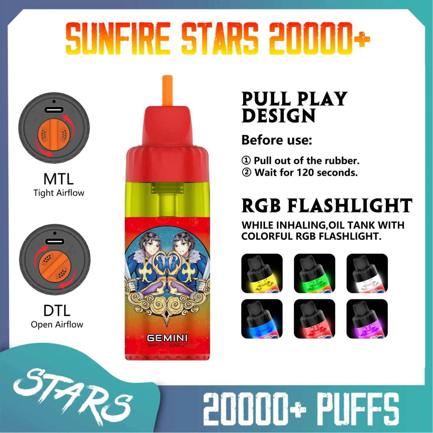 Original Sunfire Tornado 20000 Puff Einweg R und M e Zigaretten Luftvereinbarer Puff 20k 0 mg 20 mg 50 mg wiederaufladbare Batterie 30 ml Geräte Vape Stift nachfüllbar 3 mal