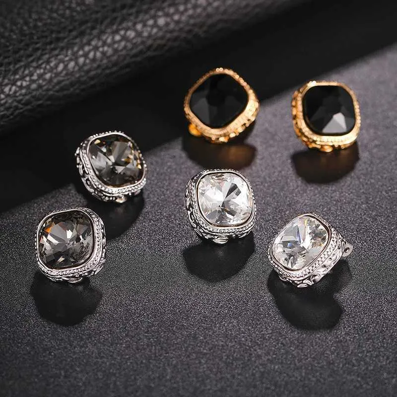 Stud Fashion Square Crystal Clip auf Ohrringen kein durchbohrt für Frauen Mädchen Gold Silber Jet Farbe Legierung Ohrklammern Hochzeit Schmuck Brincos J240513
