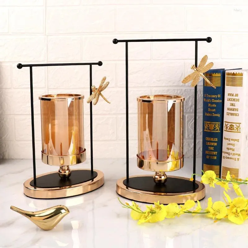 Candle Holders Bedroom Nordic Glass Candleholder Gold Iron Simplicity Crytals Modern Figurine Kaarsenhouder Home Decor 50ZT