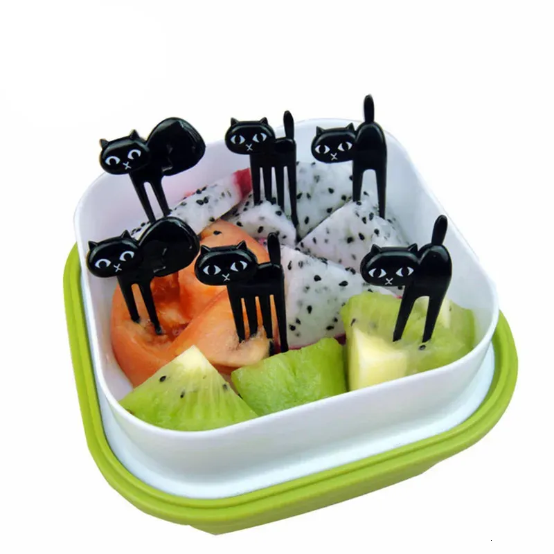 LMETJMA 6pcsset Black Cat Fruit Fork Set Party Birthday Food Animal Toothpick Bento Lunch For Children D0004 240422