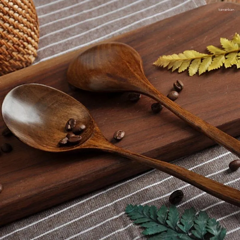 Skedar trä soppa sked ekovänlig bordsartikel naturlig ellips slev oval uppsättning av