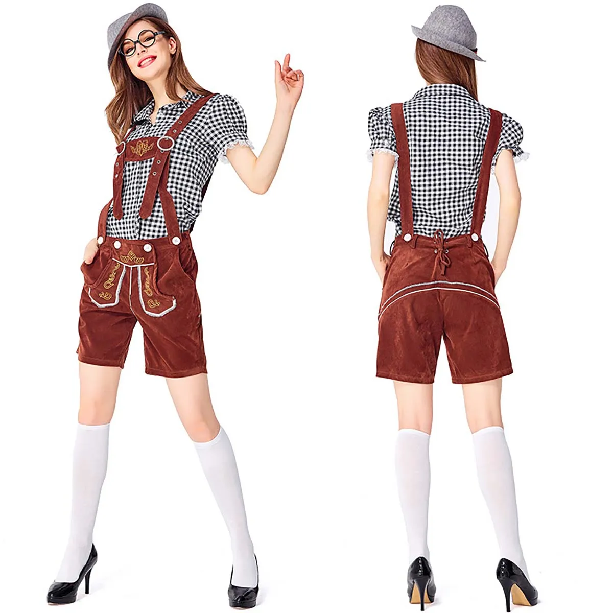 Kvinnor Oktoberfest Beer Full Set 3 -stycken Skjorta och rembyxor Cap Oktoberfest Cosplay Costume