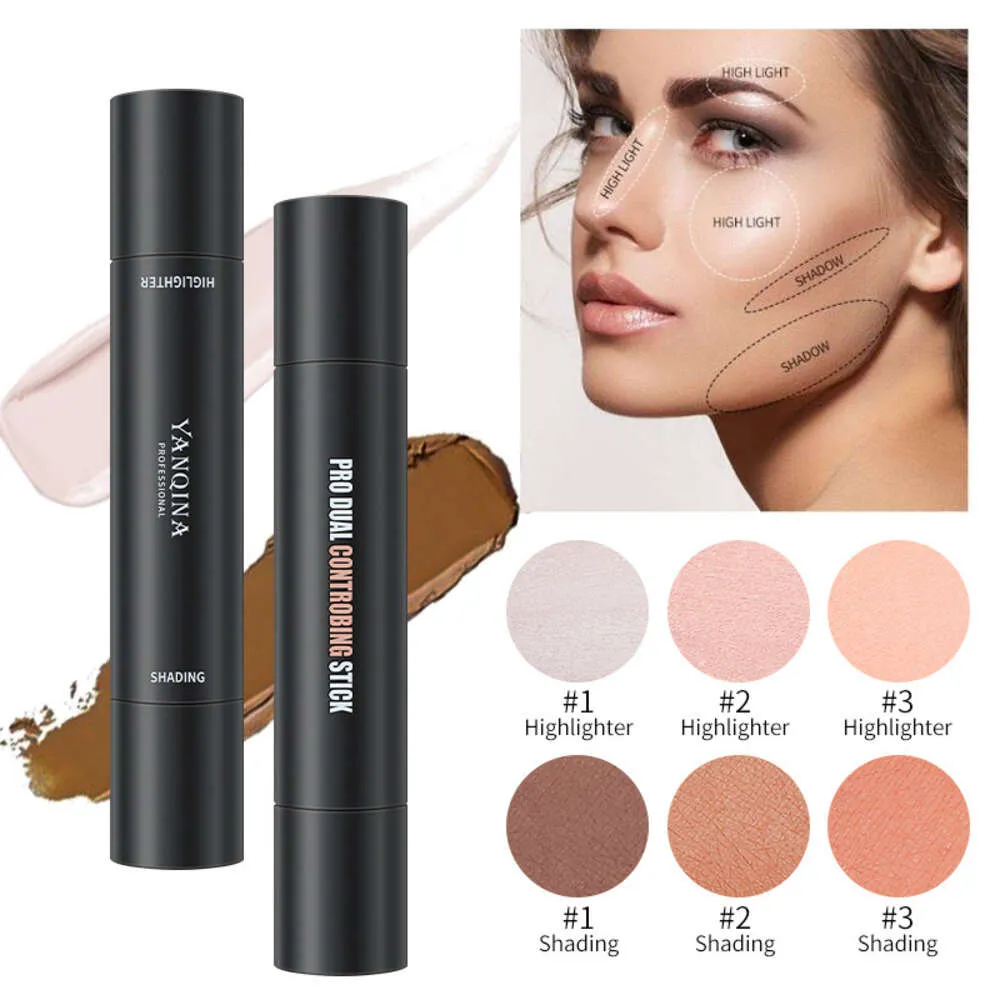 YANQINA double head highlight stick three-dimensional shadow concealer V-face brightening natural highlight cosmetic pencil