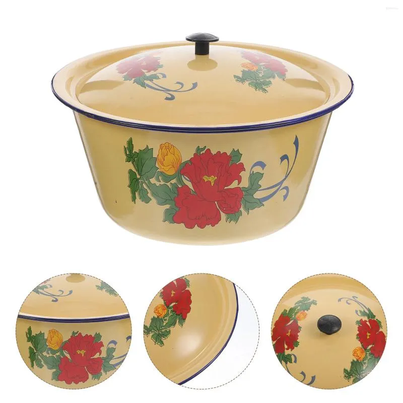 Dinnerware Sets Enamelware Serving Bowl Soup Pot Ramen Lid 26Cm Vintage Enamel Mixing Salad Pasta Wash Basin