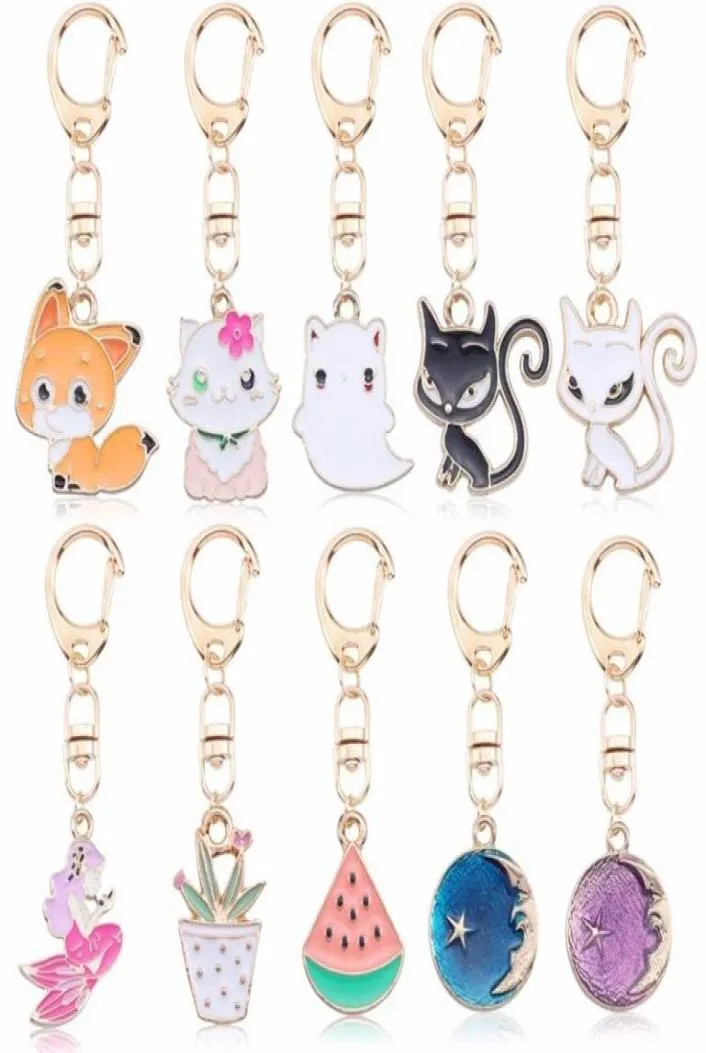 DIY Anime Ainimal Cute Cat Kechain For Women Kawaii Kitty Keychain Mermaid Moon Metal Key Chain Jewelry Gift Drop 48144913327152