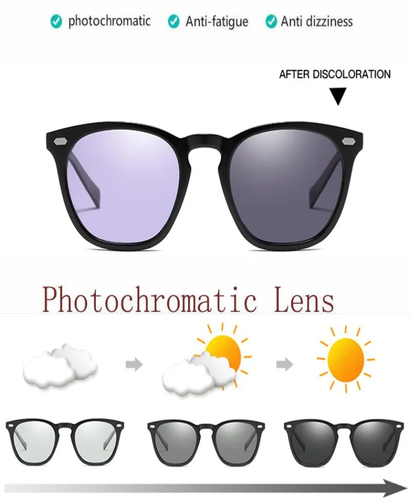 Yeni Bayan Yuvarlak Polarize Pokromik Güneş Gözlüğü Erkekler Mavi Pembe Mor Sarı Chameleon Lens Açık Araba Sürüş UV405604185