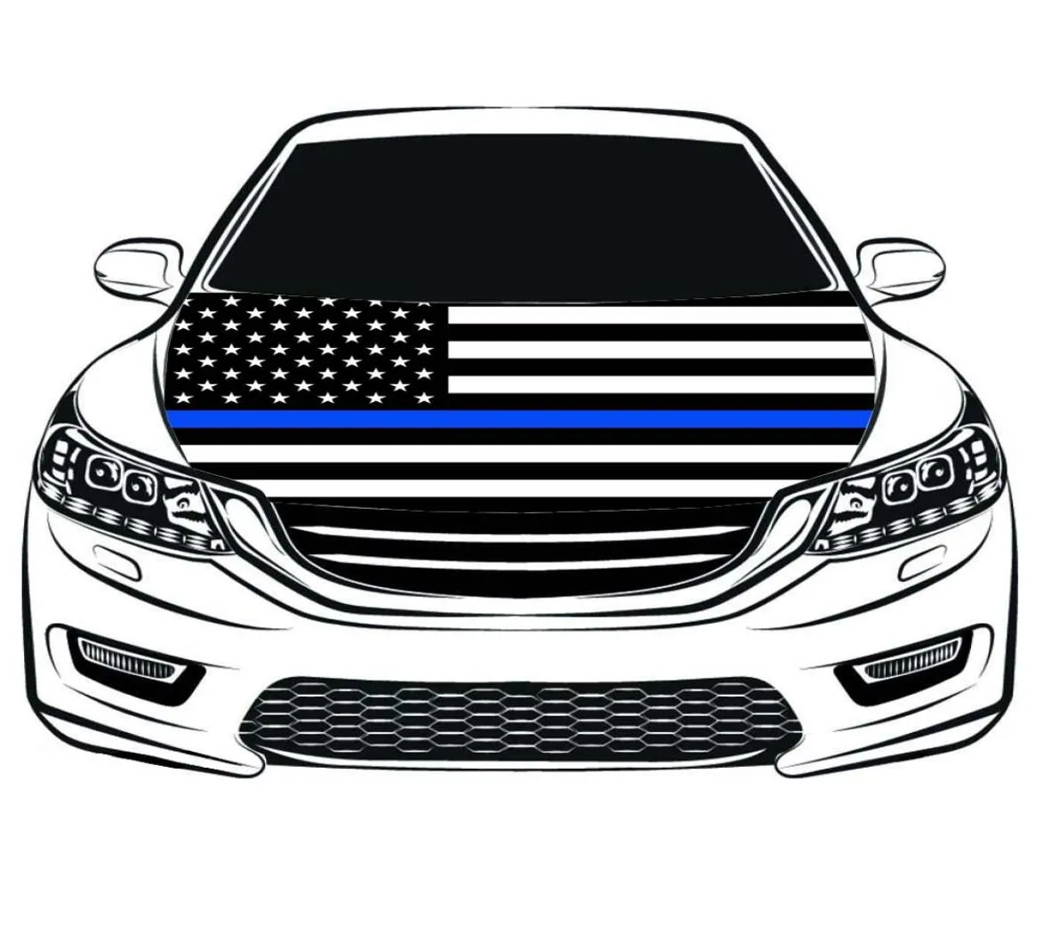 Dunne blauwe lijn VS nationale vlag auto kap cover 33x5ft 100polyesterEngine elastische stoffen kunnen worden gewassen1987681