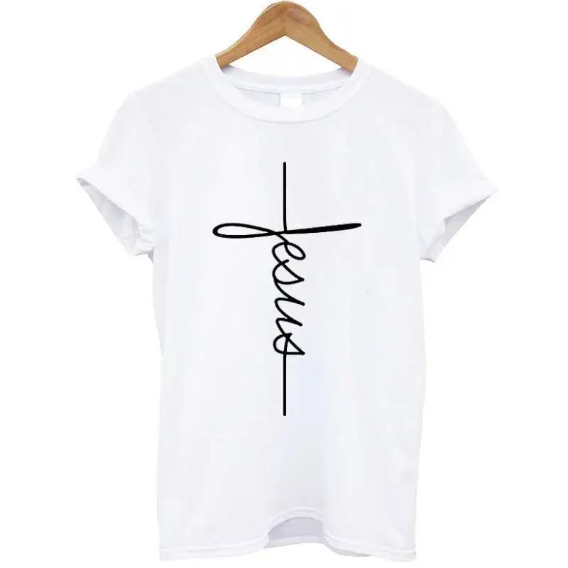 T-shirt pour femmes T-shirt Summer Short Slve Jesus T-shirt Christian Cross Printing Strtwear Ladies Graphic Summer Femme Casual T Y240509