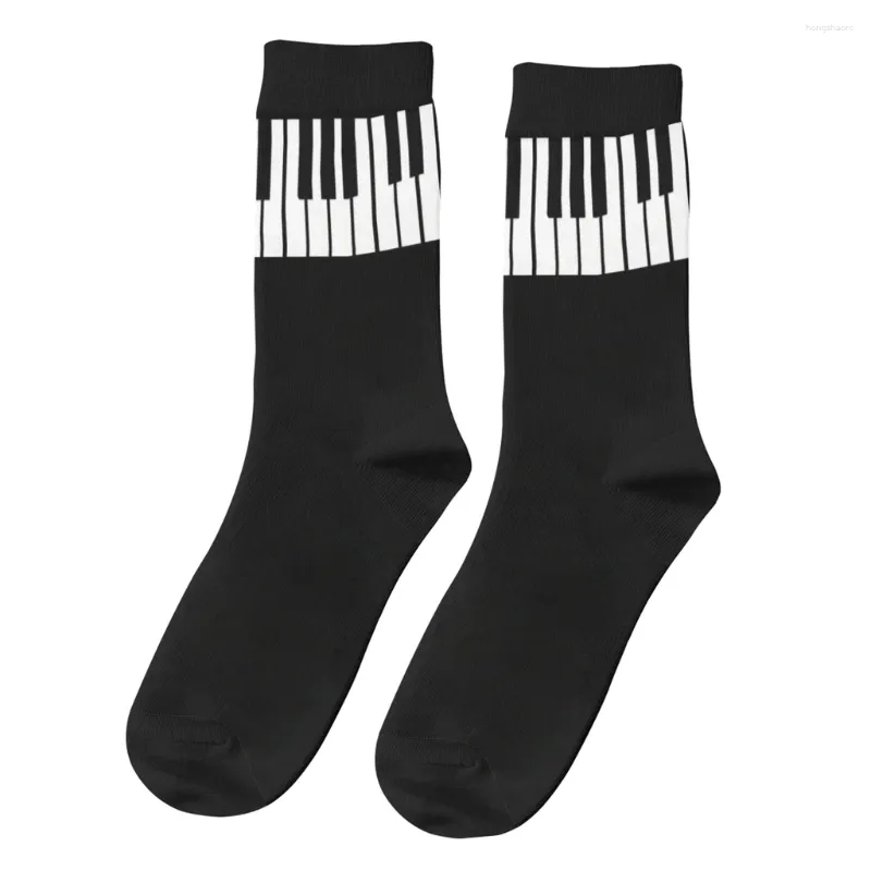 Herensokken Vintage toetsenbord op zwarte piano sleutels muziek kunst unisex hiphop naadloos geprint happy crew sock cadeau