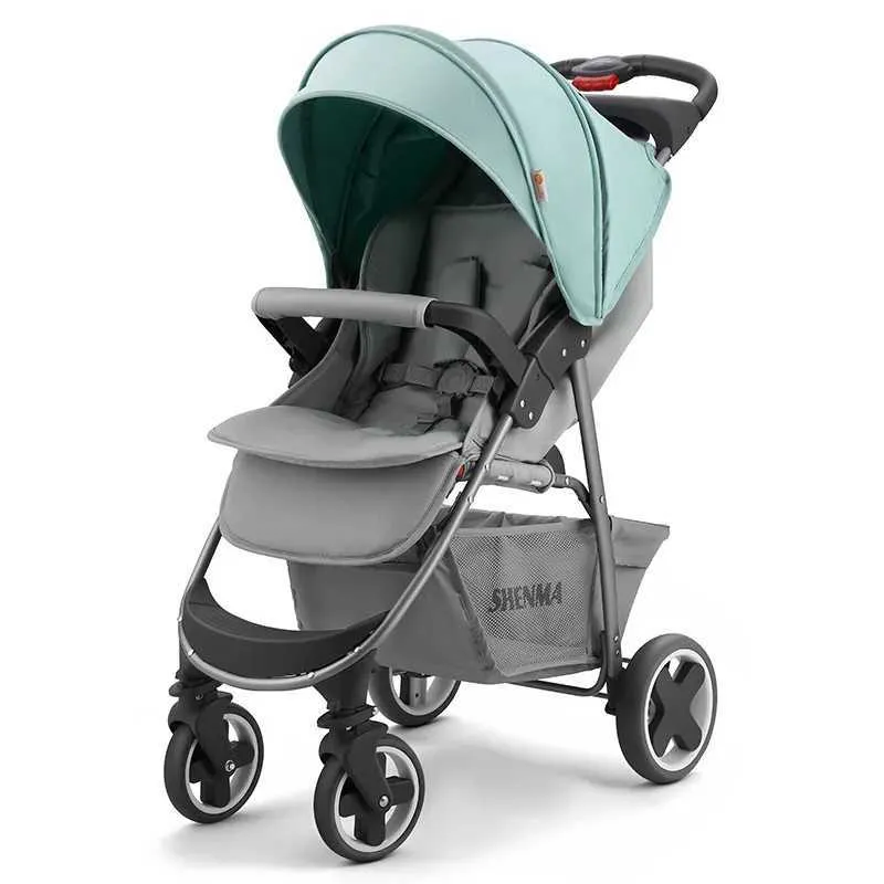 Strollers# Portable Folding Four Wheels Stroller Baby Cars High View dragers en kinderwagens zitten of liggen schokabsorptie PRAM H240514