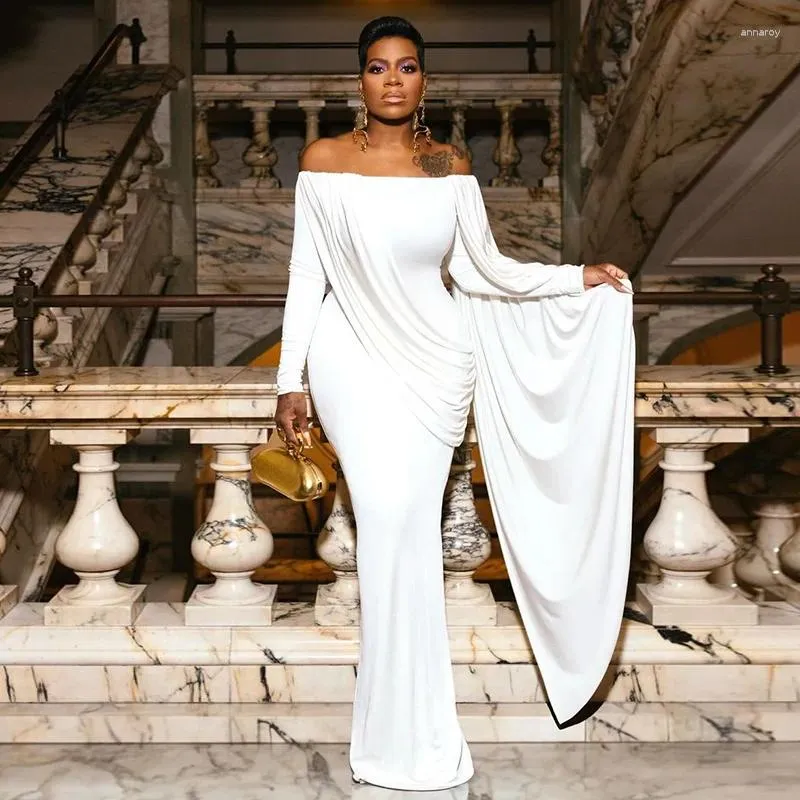 Elegant White Mermaid Long Party Maxi Dress With Slash Neck And Long Sleeves Floor Length Pleats Fashionable And Casual 2024 Collection From Annaroy 21.14 In Bulk DHgate.Com