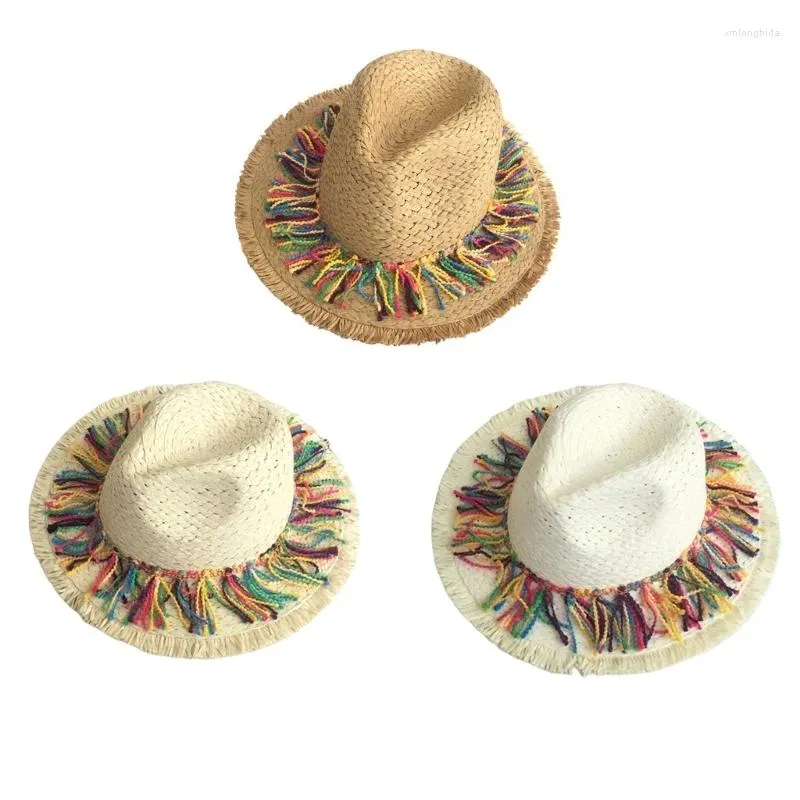 قبعات واسعة قش قبعة القبعة المكسيكية Starw Sombrero Beach مع Tassel Fedoras Jazzs Dropship