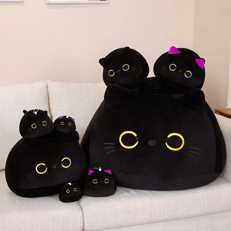 Cartoon Black Cat traveneiro luxuoso boneca boneca de gato de gato