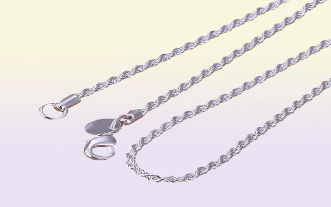 Retail Whole 925 Silver Plated Necklace Women Man Necklace 2mm 16 18 20 22 24 Inch Rope Chain Jewelry Accesorie3322367