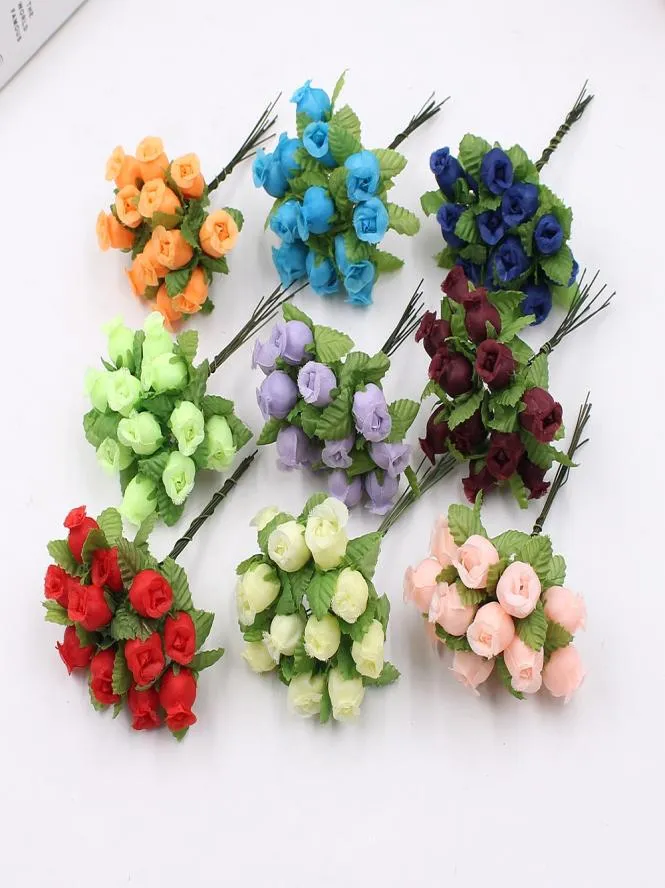 12pcs 2cm el yapımı mini ipek gül buket yapay çiçek düğün dekorasyonu diy çelenk klibi sanat5191212