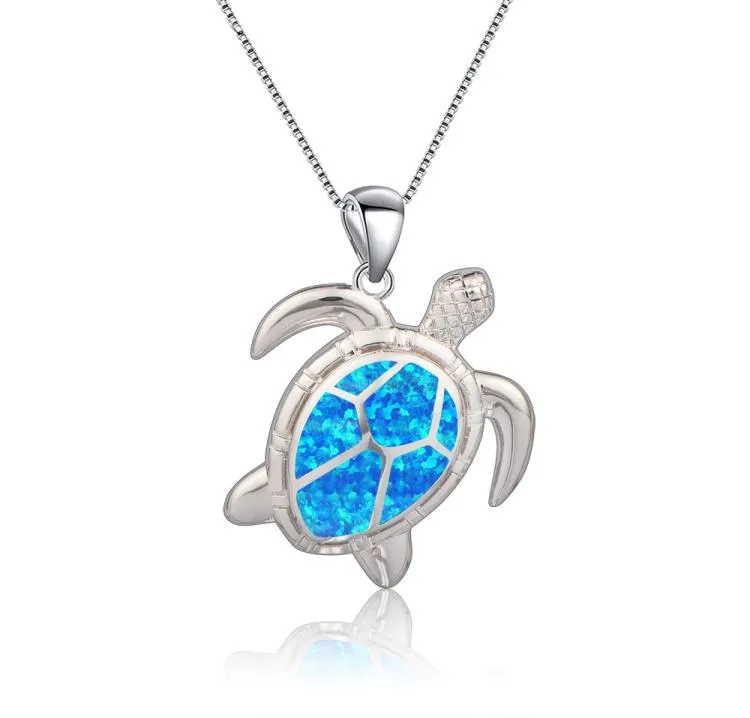 Top Ocean Animals Collection Blue Opal Sea Turtle Pendant 925 Silver Necklace for Women Gfit1502596
