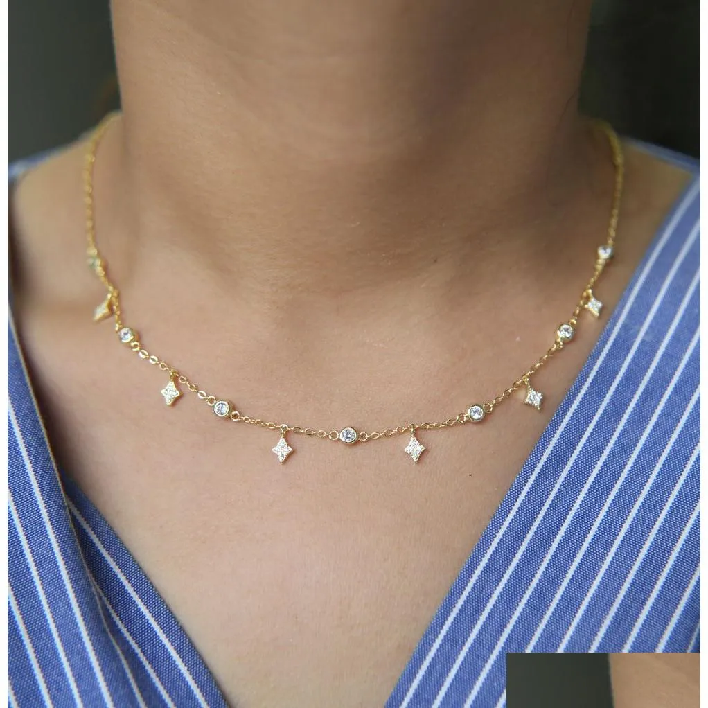 Anhänger Halsketten Fabrik Mode Frauen Choker 337cm Gold Rose Rhodium Diamant Form CZ Drop Charm Station Halskette Schmuck P DHMDM