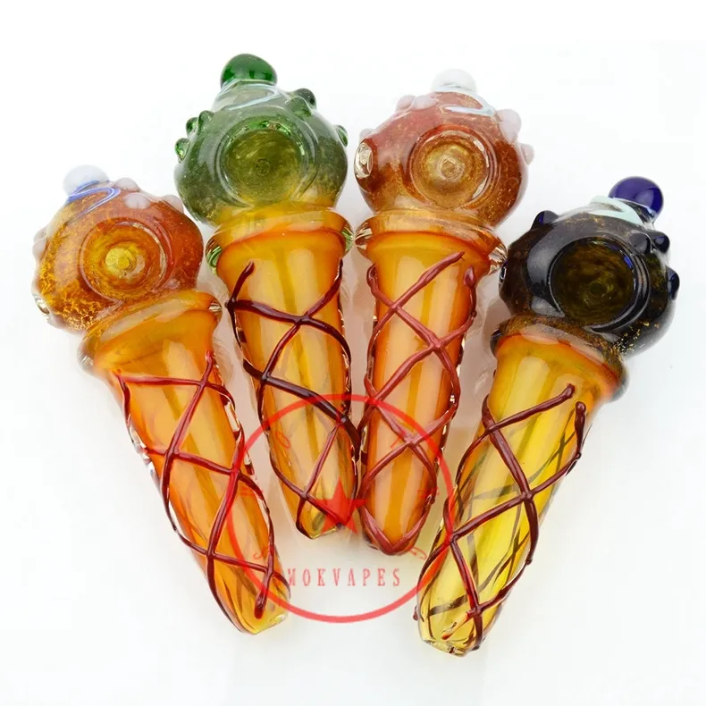 Tubos de vidro de arte de sorvete colorido Tubos de vidro portáteis Handmade de tabaco seco Tabaco Spoon Bow