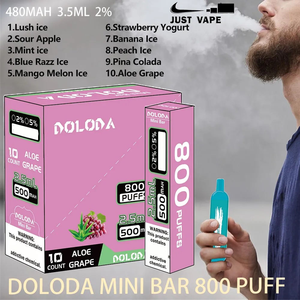 Doloda Mini Bar 800 Puff Disposable E Cigaretter Mesh Coil 3,5 ml POD 480 mAh Battery Electronic Cigs Puff 800 2% 10 smaker Vape Pen