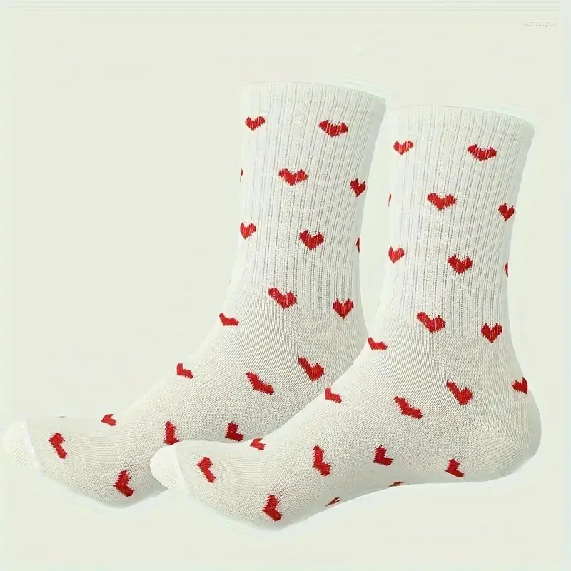 Женские носки забавные любящие красные рисунки хлопковые мужчина экипаж носок -стрит подарок подарки мужа милая новинка Funky