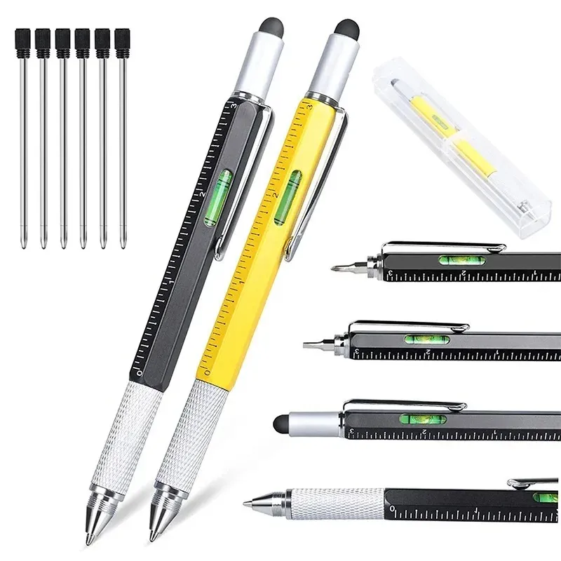 6 In1 stylo à bille multifonction avec outil à main moderne Mesure de la règle technique tournevis à écran tactile Stylus Spirit Niveau