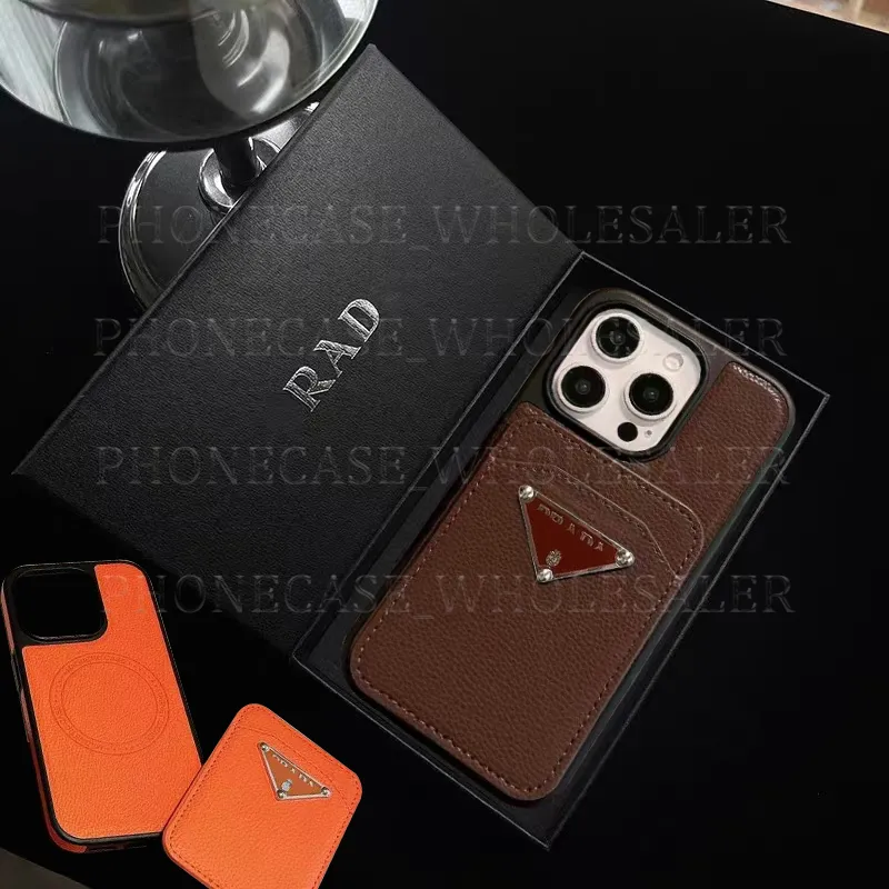 豪華なiPhone電話ケース15 14 Pro Max Designer Magsafe Card Leather Hi Quality Purse 18 17 16 15pro 14pro 13 12 Samsung S22 S23 S24 S25 S26 ULTRA PLUSケース付きロゴボックス