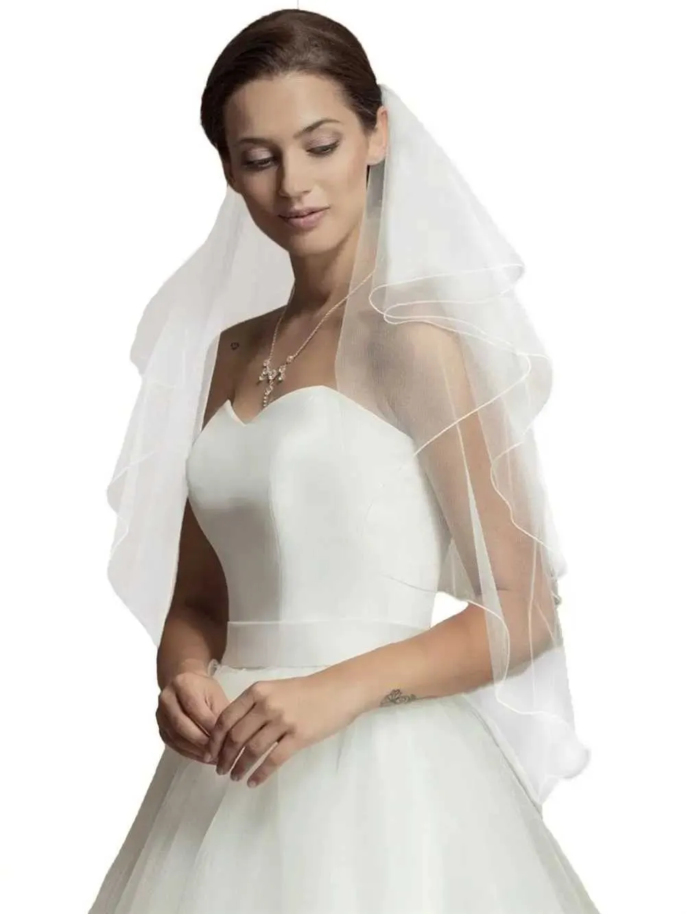 Jewelry 2023 New Wedding Veil Waist Length Short Bride Hair Accessoies Bridal Tulle with Comb and Pencil Edge (White_voghion.com