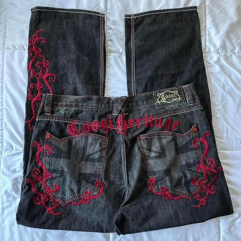 Jeans masculin y2k personnalité rétro américaine graphique rouge occasionnel polyvalent pantalon amplifié de rue hip-hop.