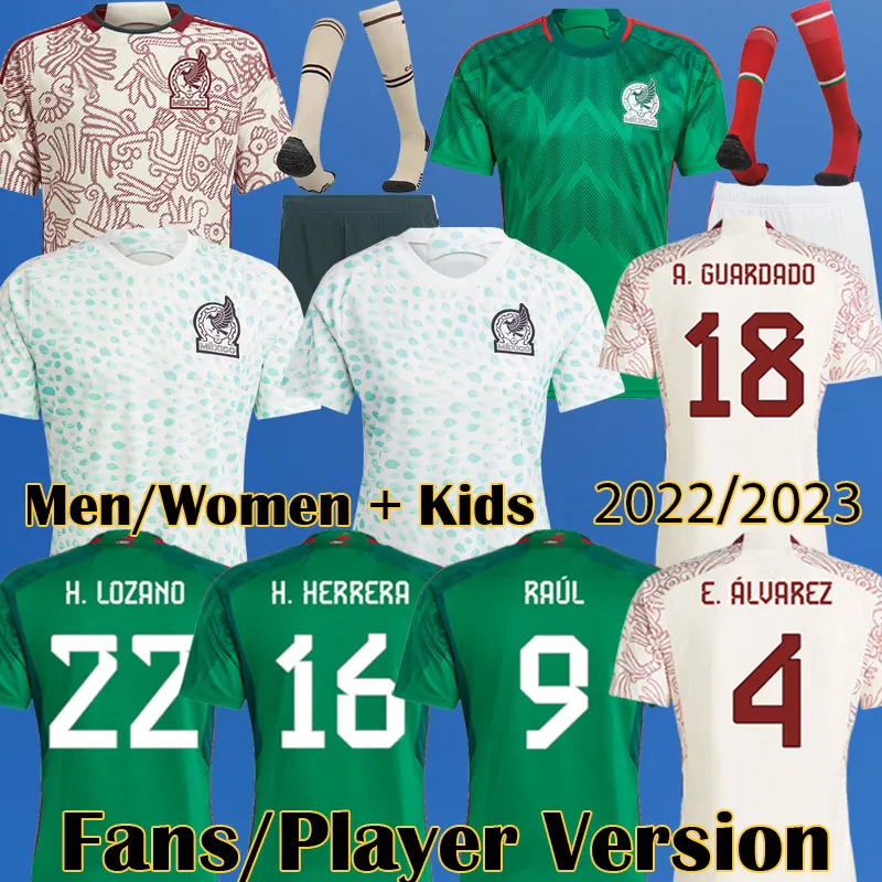 México 2023 Jerseys de fútbol de visitante H.Lezano Chicharito Raul Lozano 22 23 Venientes Versión de jugadores Juveniles Biños Juvenos Niños Kit Fútbol Fútbol Camisa