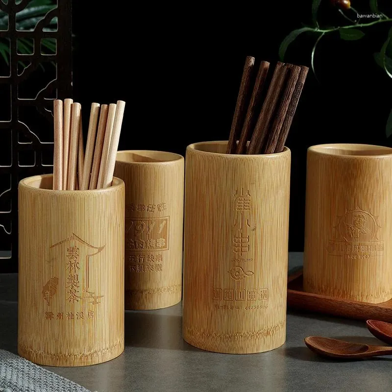 Storage Bottles Manual Natural Wood Chopsticks Tube Holder Cage Cutlery Kitchen Drain Rack House Tools