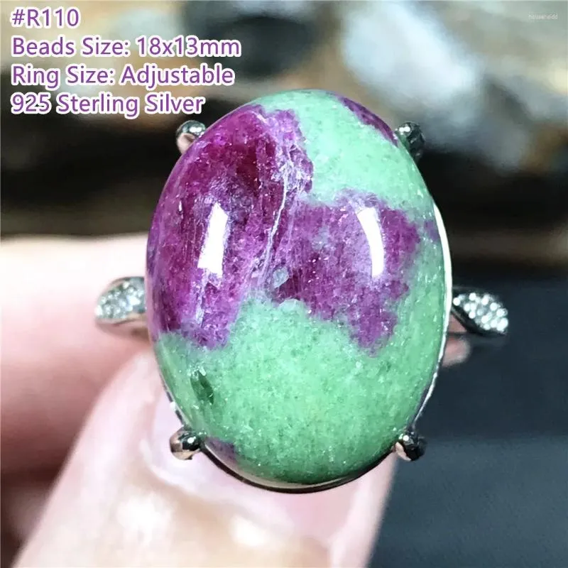 Cluster ringen echte natuurlijke ruby zoisite ring 925 zilveren sterling sieraden voor vrouwen mannen kristal 18x13mm kralen edelsteen verstelbaar