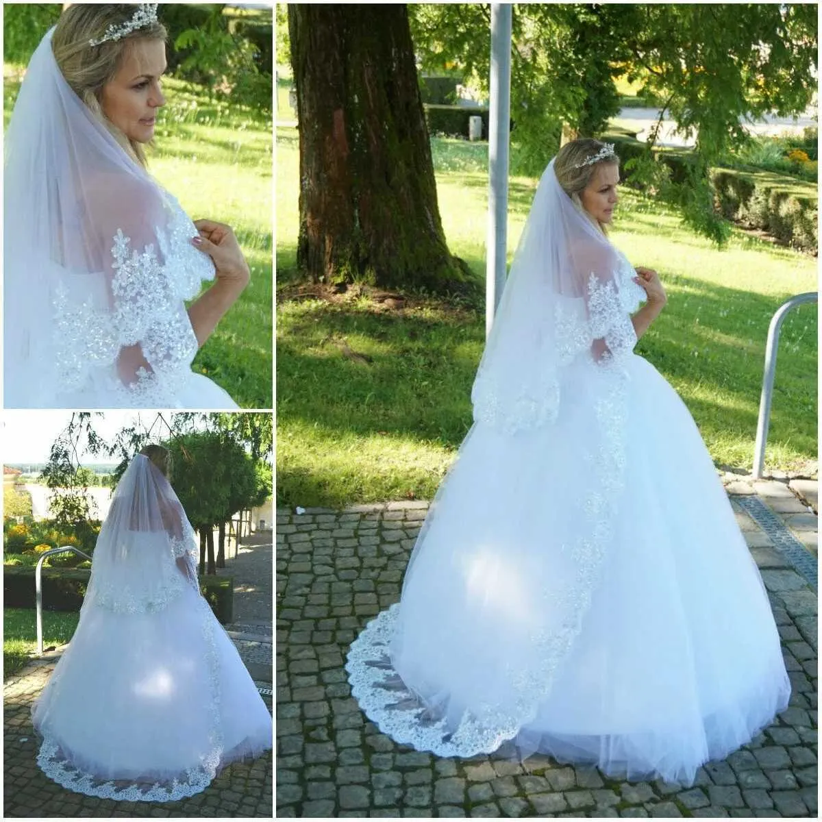 Gioielli per capelli 2023 Elegante due strati Velo da sposa in pizzo con pettine Accessori da sposa per donna Bianco Avorio Voile Lungo Mariage_voghion.com