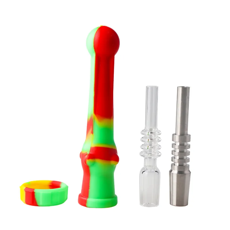 Kit collettore nettare in silicone morbido kit da giunto da 14 mm mini tubi di tabacco in silicone con punte in quarzo e punta in titanio manuale colorata, per bong in vetro piatta