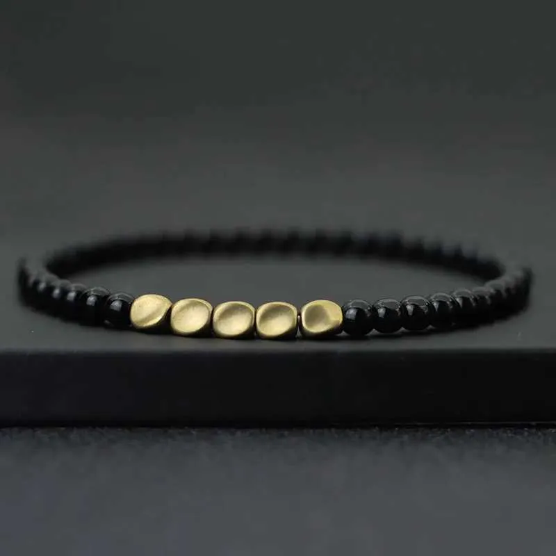 Bracelets de charme Nouveaux hommes Bracelet 4 mm Perles de cuivre irrégulières Braclet Minimaliste Black Onyx Stone Braslet Pulsera Hombre Gift for Him Joias Y240510