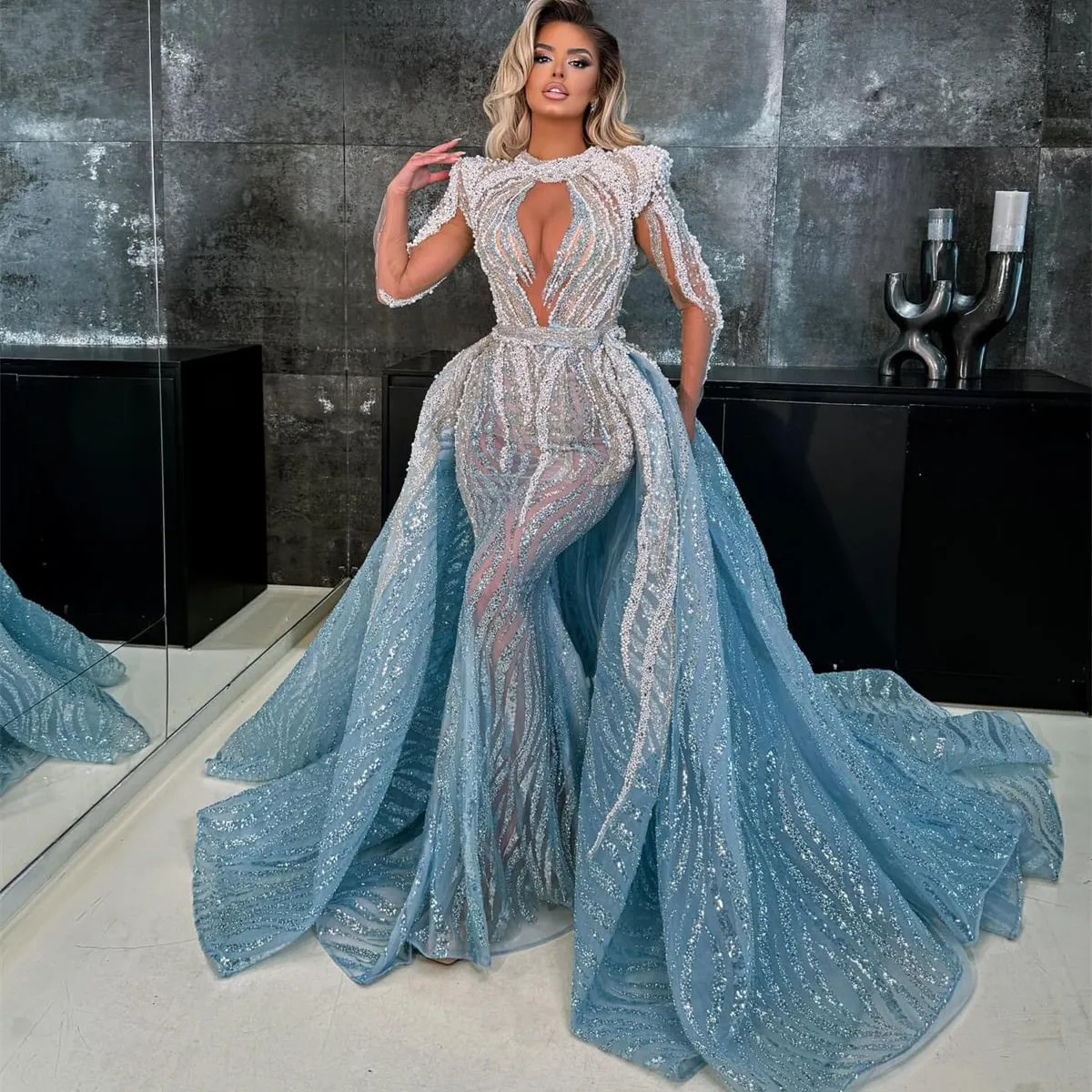 Sequined Mermaid Prom Dress with Pearls Beaded Sweep Train and Lace-up  Back, Long Sleeve Jewel Neckline, Built-in Bra, Empire Waist LF038 from  Dhgate Prom Dresses - price 428.15
