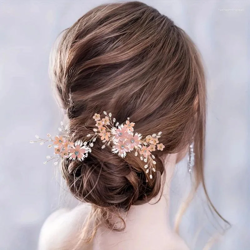 Hårklipp trendiga strass handgjorda kam och blomma pannband tiara för kvinnor party prom brud bröllopstillbehör smycken