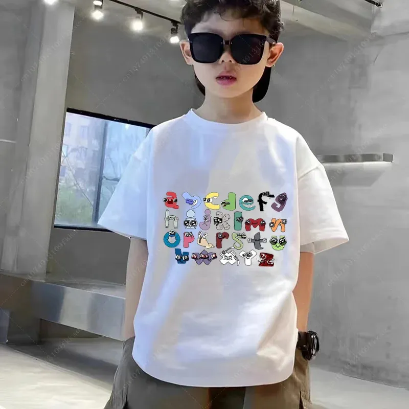 2024 Fashion d'été Childrens Alphabet Lore Harajuku Tshirt Boys T-shirt Girls Vêtements Impression Cartoon T-shirts Kids Vêtements 240514