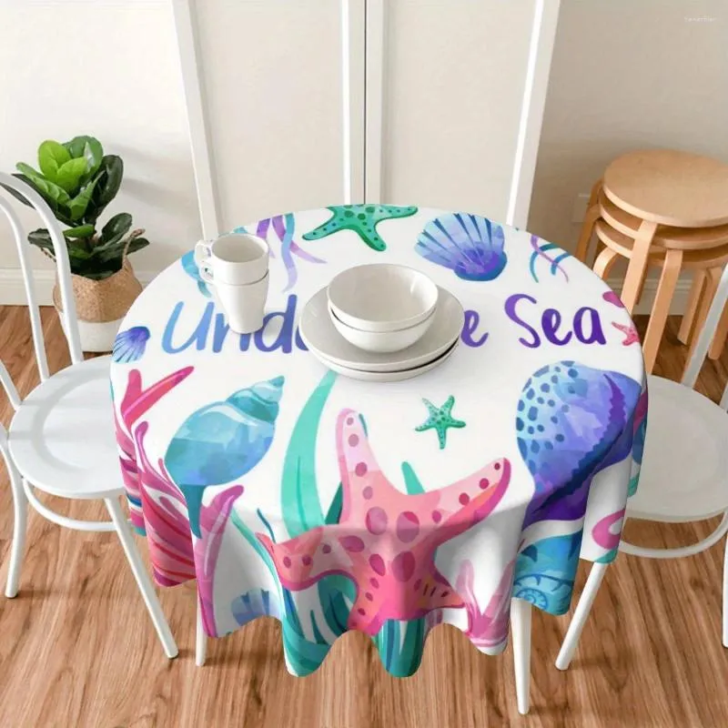 Table Cloth Cartoon Sea World Kitchen Dining Round Printed Tablecloth Holiday Party Decoration Home Accessories