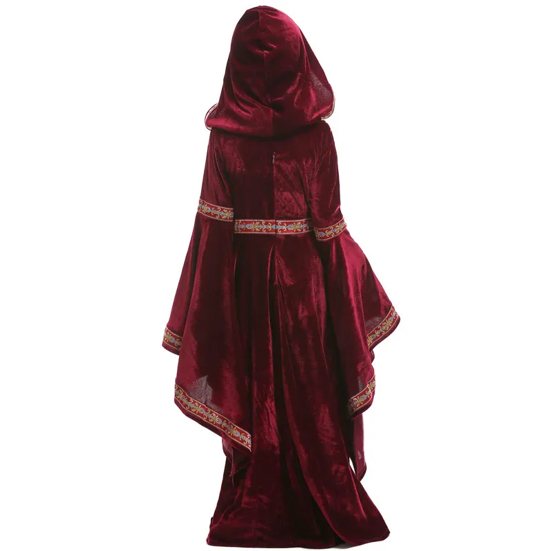 Halloween Medieval Hooded Child Girls Queen Vampire Dress Costume