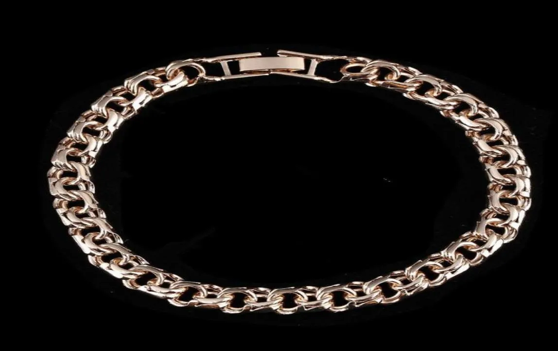 Charmarmband Bismark 585 Rose Gold Color Jewely En form av vävning Lång 7mm bred handkatenära män och kvinnor 2211143487540