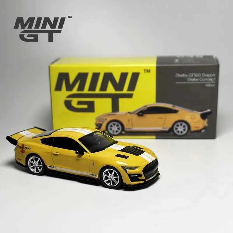 Diecast Model Cars Minigt 1 64 Shelby GT500 Dragon Snake Concept Yellow Alloy Car Model Mgt535 T240513