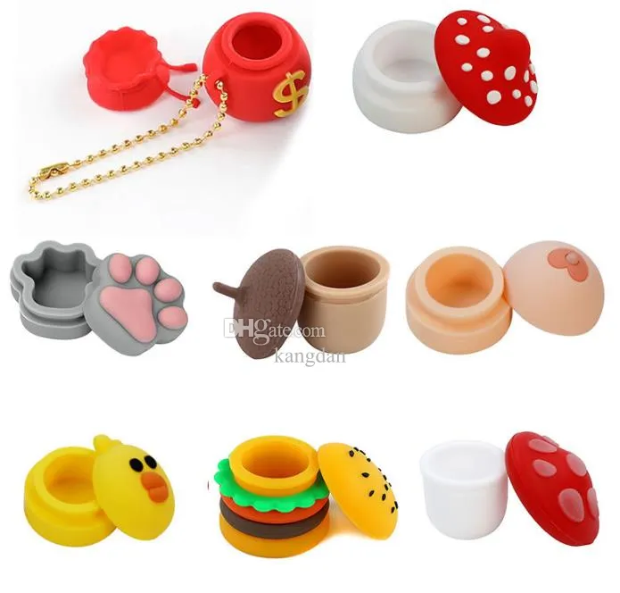3ML Silicone Container Non-stick Jars Smoking Containers Dab Case For Vaporizer Wax Oil Box cat paw Pine cones Cartoon Box