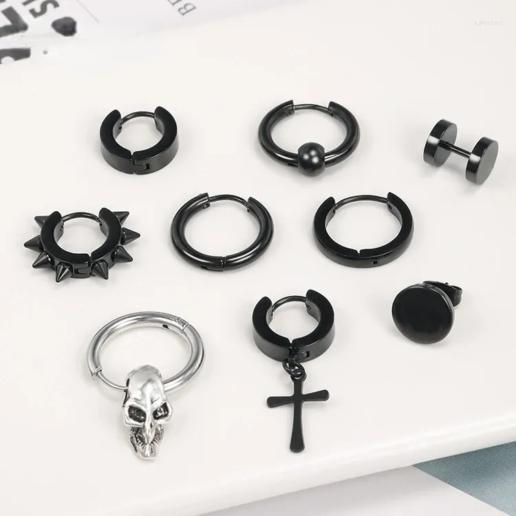 Boucles d'oreilles cerceaux punk noirs en acier inoxydable hommes titane croix de vent foncé hip hop set joelry joelry femmes en gros