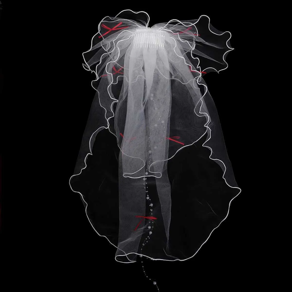 Haarschmuck Doppellagiger Mesh-Tüll Einfarbige Frauen Kurzer Hochzeitsschleier mit Clip-Bandkante Mitte Kaskadenbraut_voghion.com