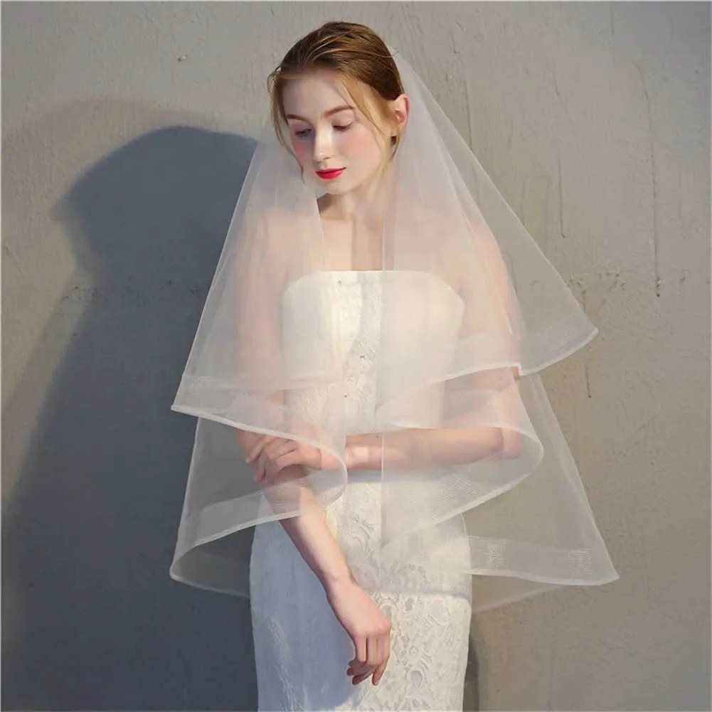 Hochzeit Haarschmuck Einfache kurze doppellagige Kopftuch Braut Hochzeitskleid heißer Verkauf Zubehör mit Haarkamm_voghion.com