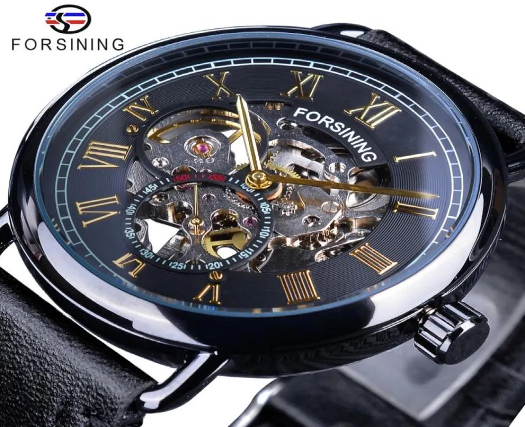 Forsiner Black Golden Roman Number Corloge Secondes Hands Independent Design Mécanique MECHECTÉ MESTES POUR LES MEN RESSAISTANT DE L'EAU 9586018