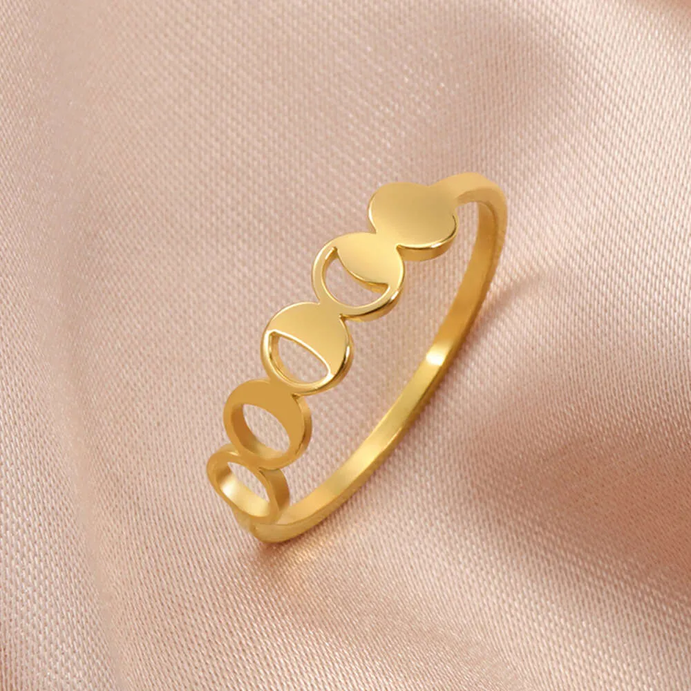 Stainless Steel Moon Crescent For Women Men Adjustable Minimalist Witch Amulet Finger Ring Astronomy Jewelry Gifts